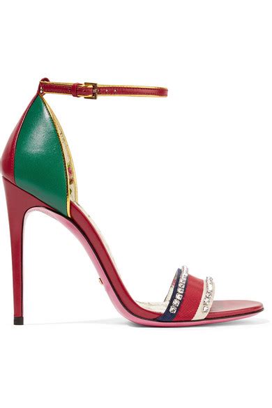 gucci sandals netaporter floral leather|Gucci crystal embellished sandals.